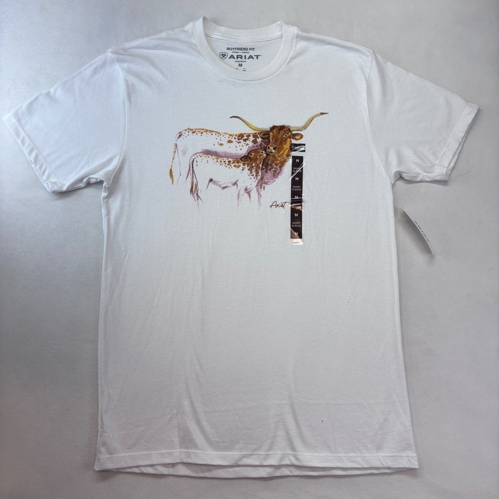 Ariat Womens Boyfriend Fit Short Sleeve Graphic‎ Tee  Medium New Cow Print - Picture 9 of 10